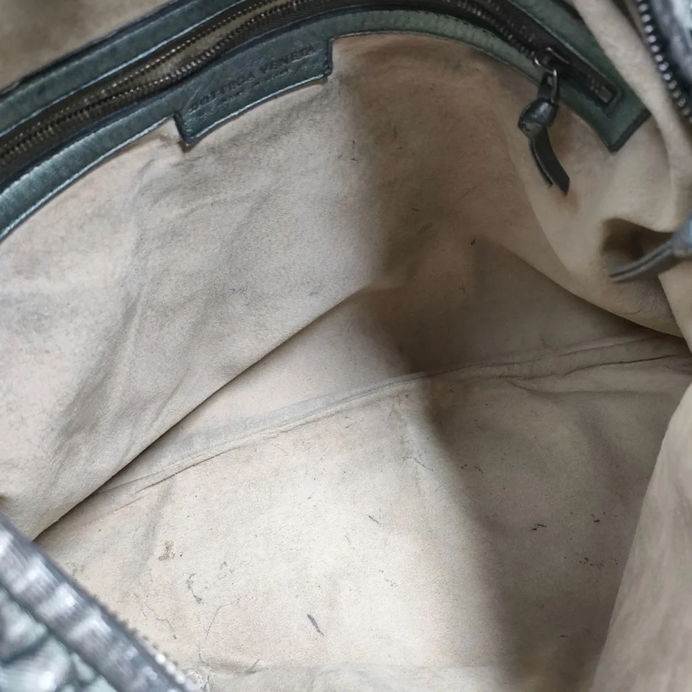 Bottega leather  Veneta Metallic Silver Intrecciato Hobo Bag